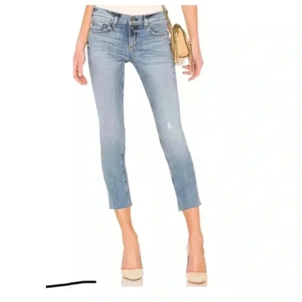 Women RAG & BONE Blue Dre Capri Alphaville Denim Skinny Raw Hem Jeans Sz 24 EUC